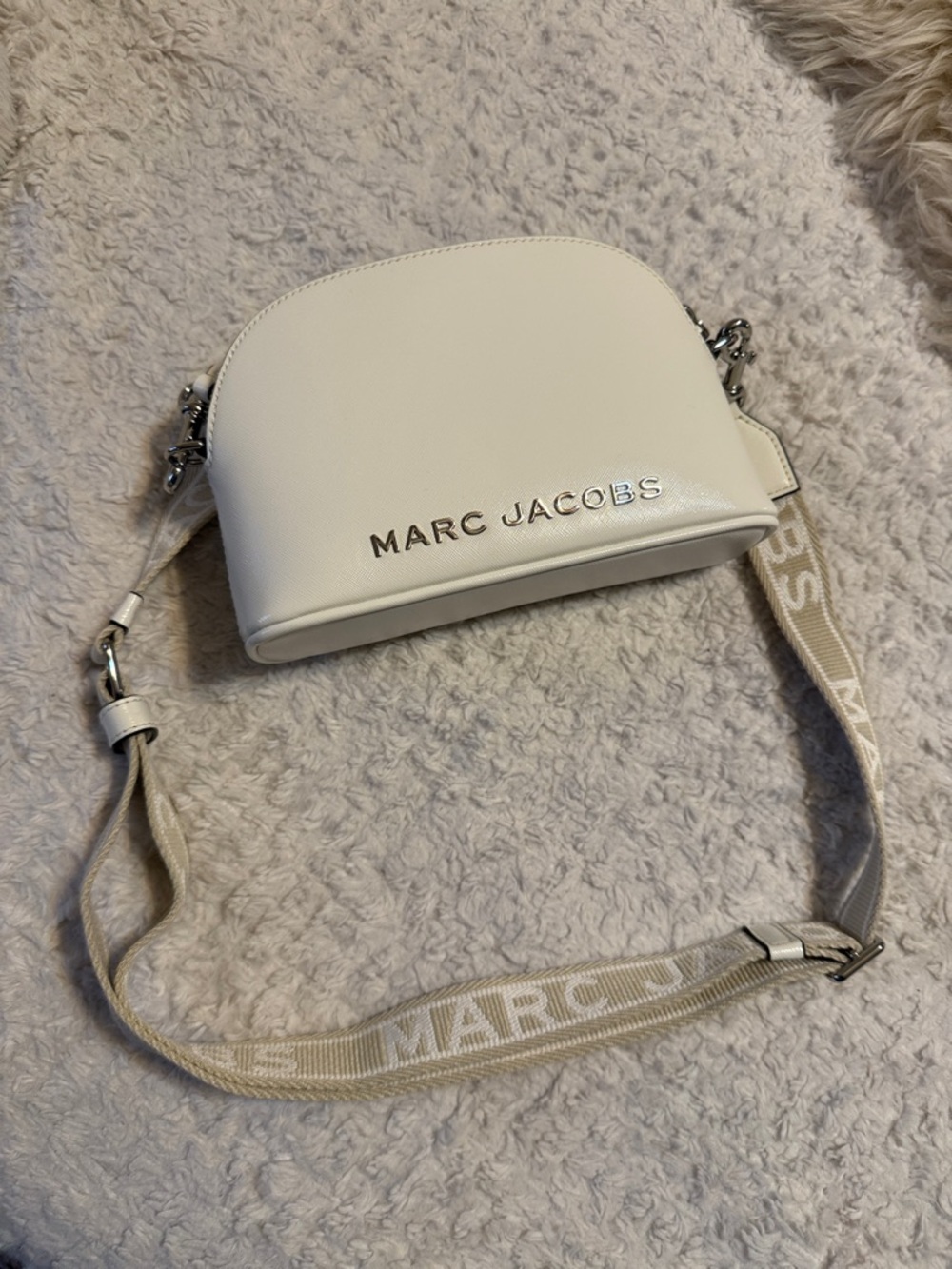 Marc Jacobs White Cream Dome Crossbody with Branded Strap